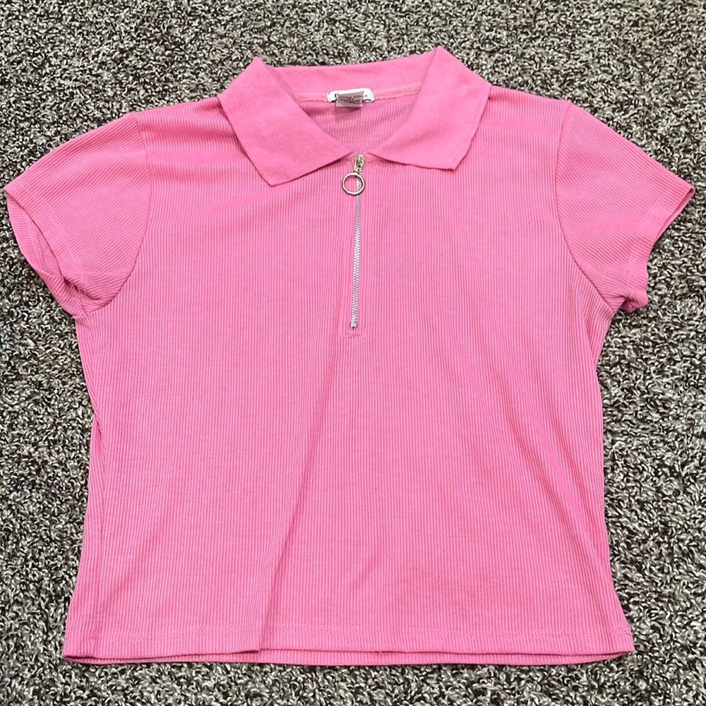 collared pink zip up shirt